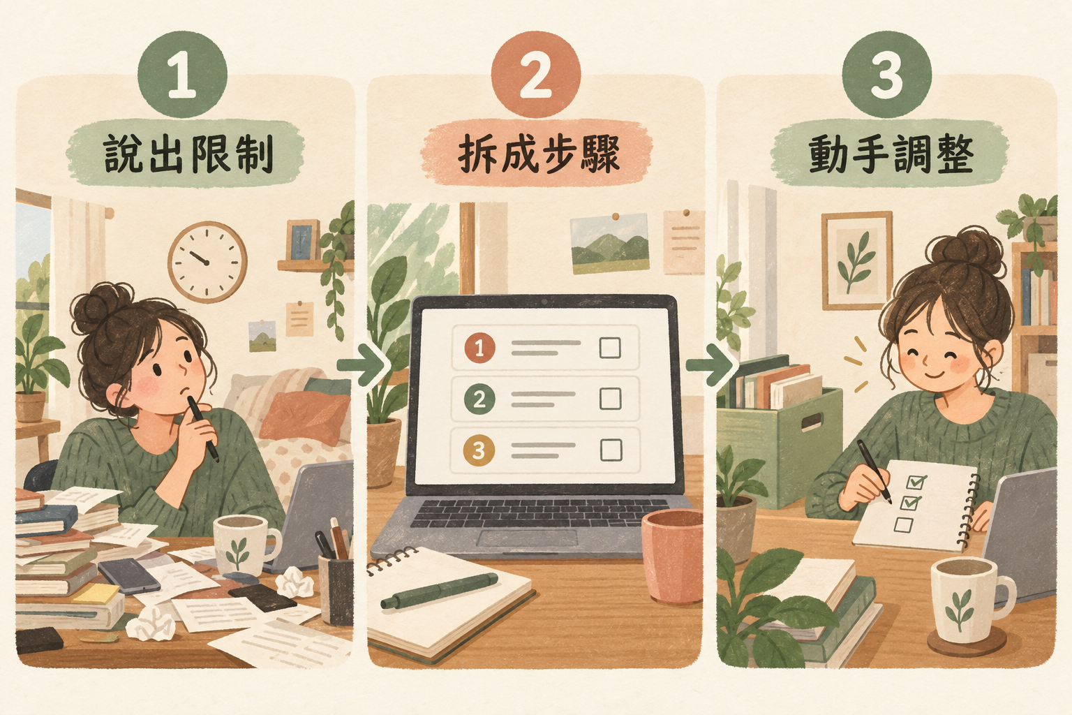 AI 安排生活任務三步驟:說出限制、拆成步驟、動手調整