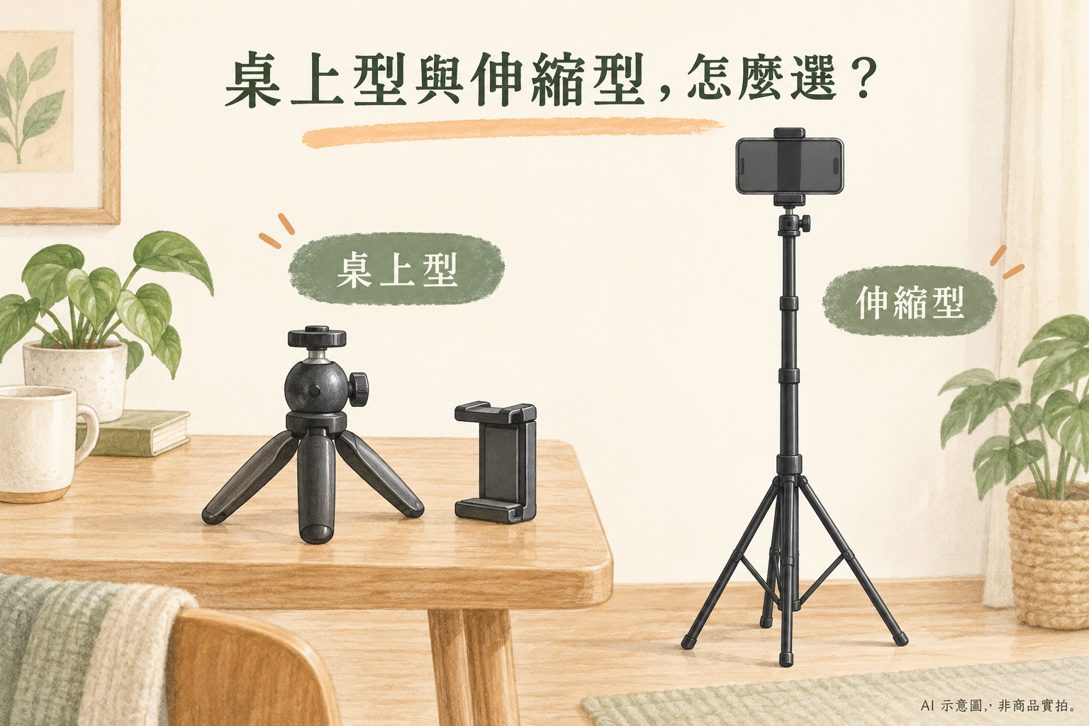 短型桌上腳架與較高伸縮腳架的用途比較